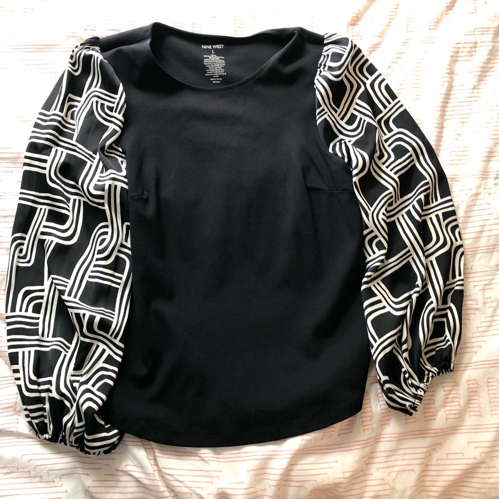 Nine West Black Blouse with Geometric Sleeves